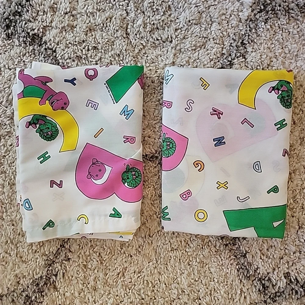Vintage 1990s Barney the Purple Dinosaur Curtain Set‎ Drapes A B C 42x68